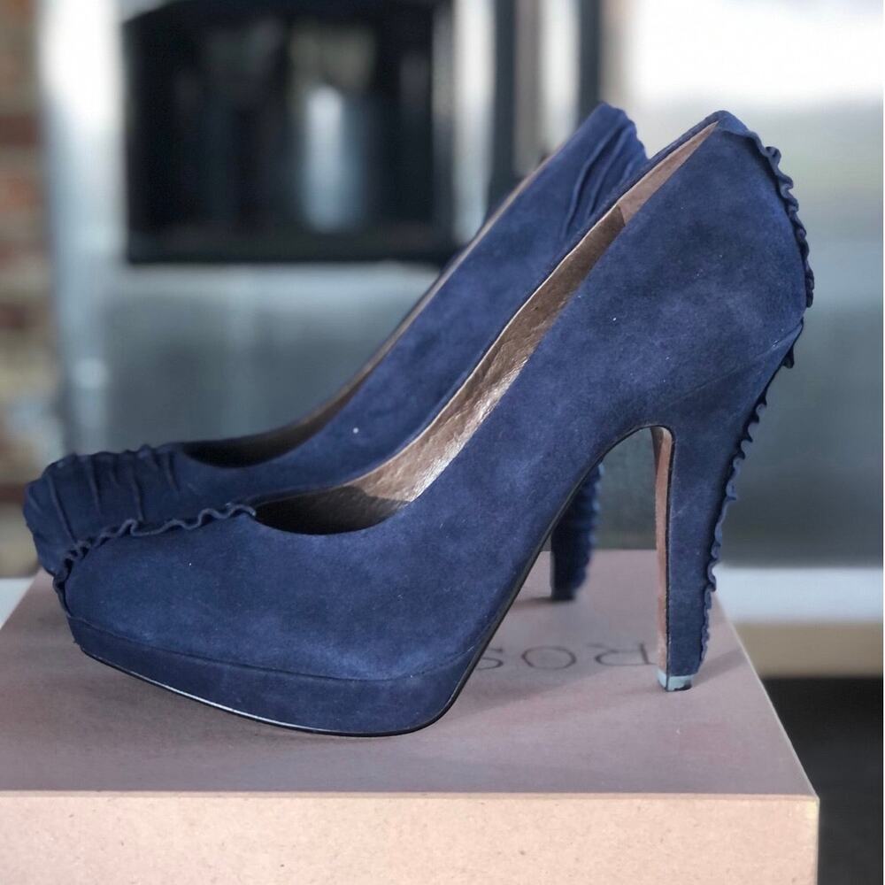 Blue Suede Platform Stiletto‎ Heels 8.5 Party Date Night Coquette Rosegold